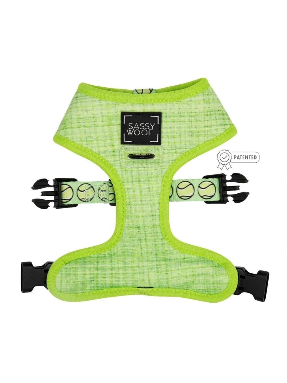 Sassy Woof • “Serving Up Sass” Tennis Ball Print Lime Green Dog Harness SMALL